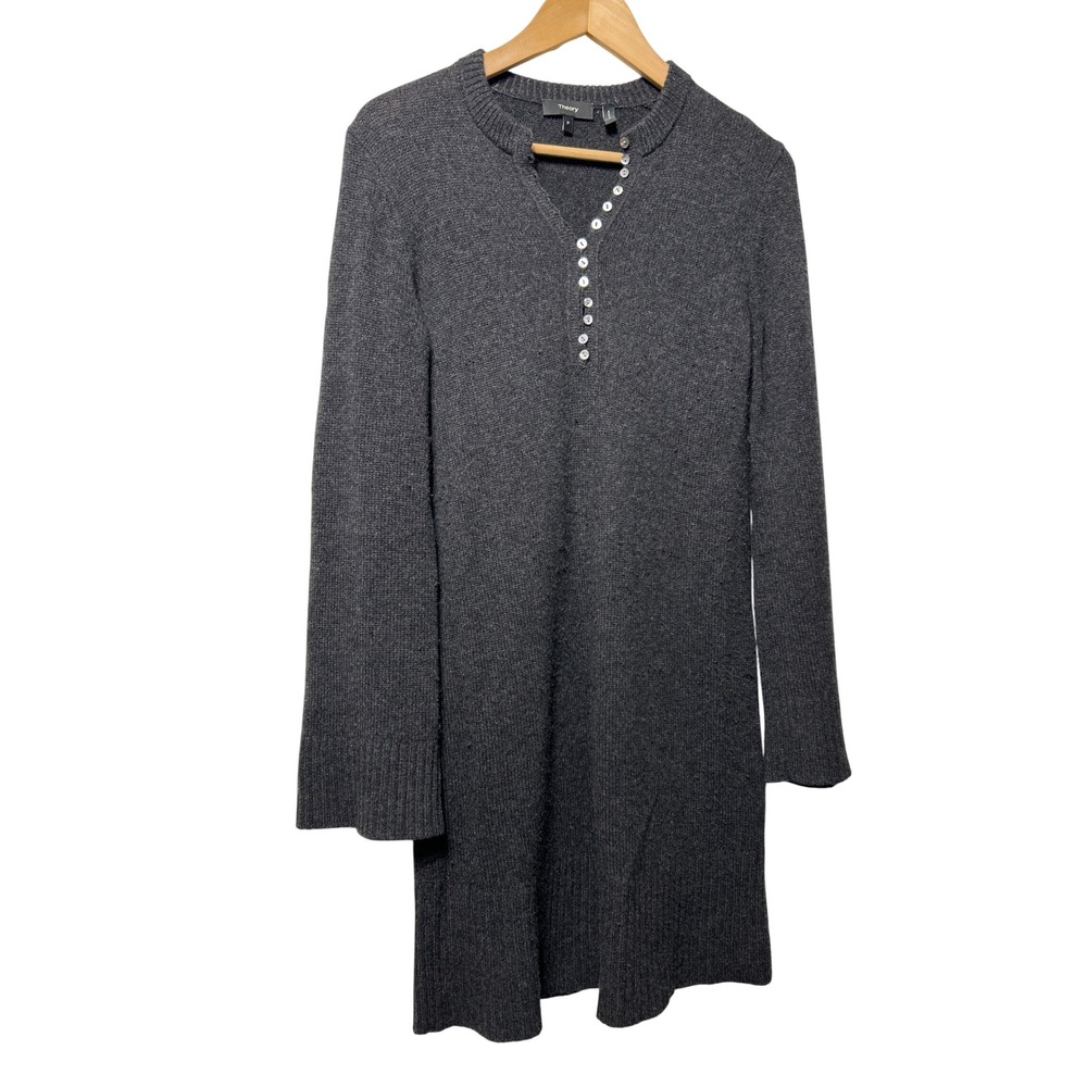 Theory Henley Sweater Dress 100% Cashmere Charcoal Gray Size P‎ Retail: $435